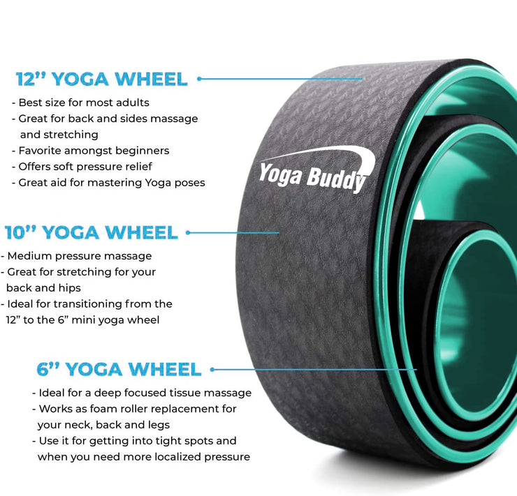 Yoga Wheel 3 Pack Green - 12" 10" 6" Back Pain Relief Yoga Wheel Set