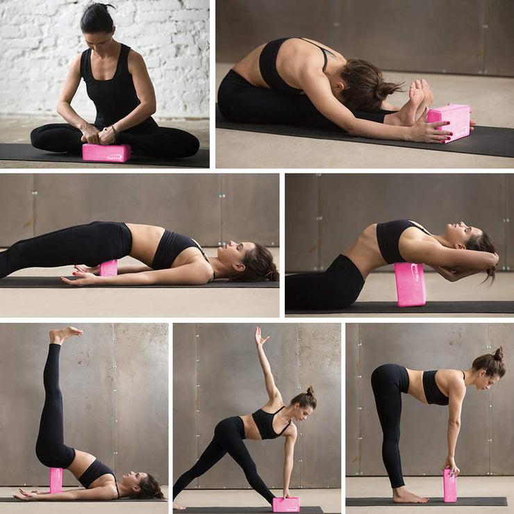 Yoga Block Stretch Out Strap Set Pink - Yoga Blocks 2 Pack with Physical Therapy Stretch Band